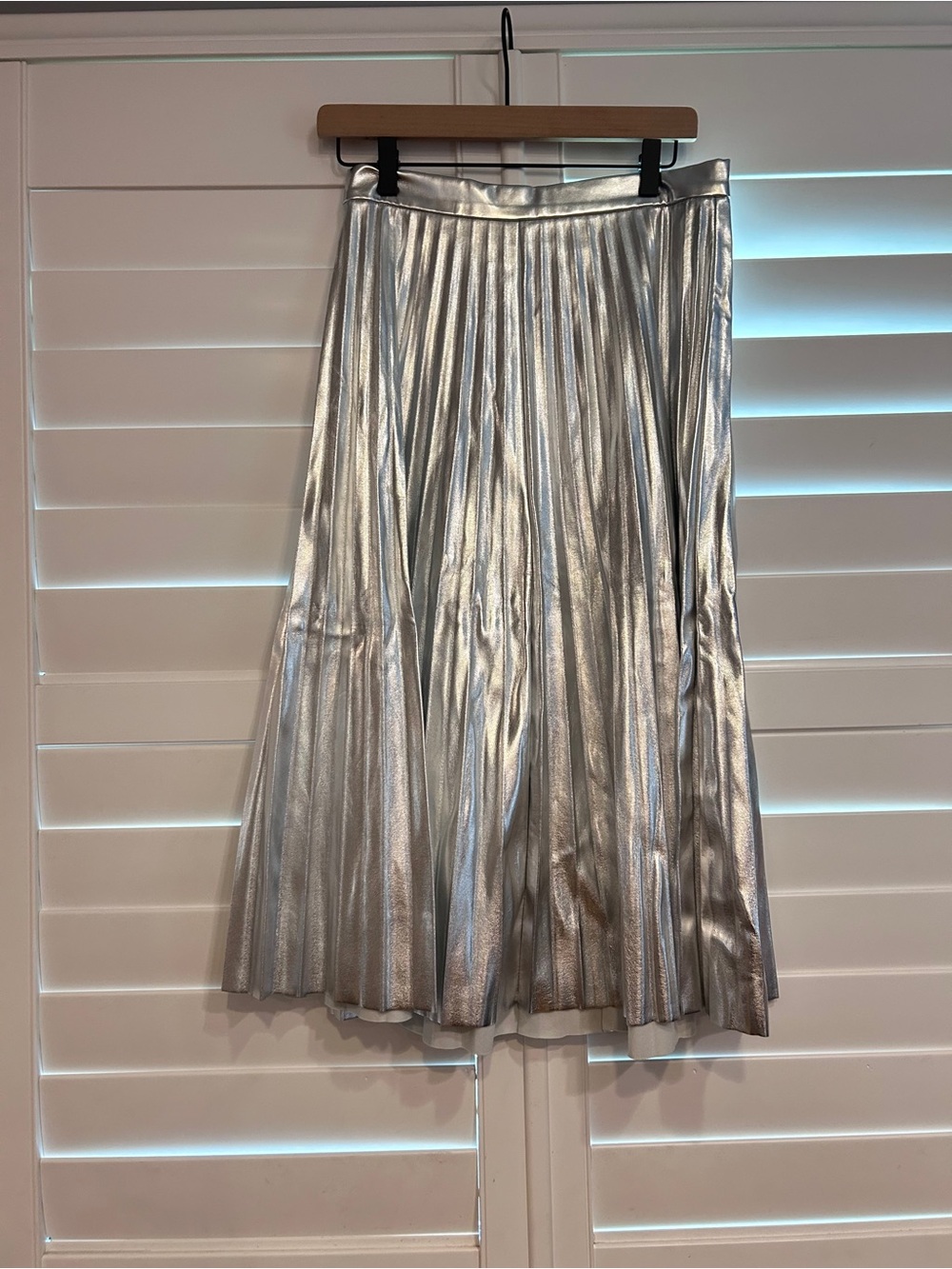 Scoop Pleated Metallic Aline Midi Skirt Silver Size Small